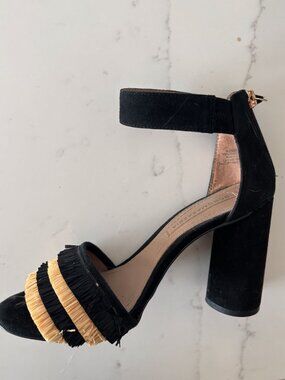 BCBG Max Azria Black Raffia Block Heels